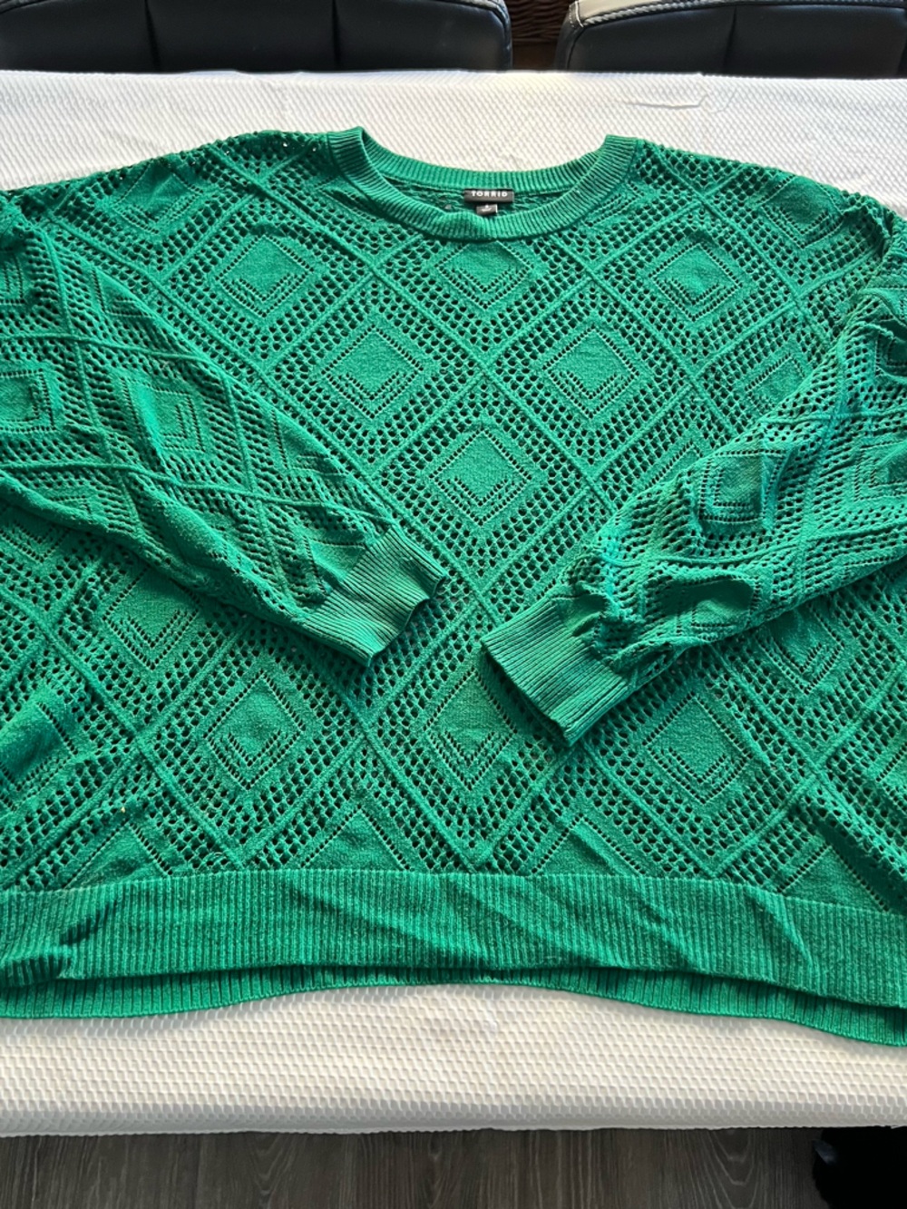 Torrid Emerald Open-Knit Pullover 3X